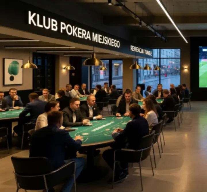 Wnętrze Trevio Space z pokerowym stołem i ekranami sportowymi