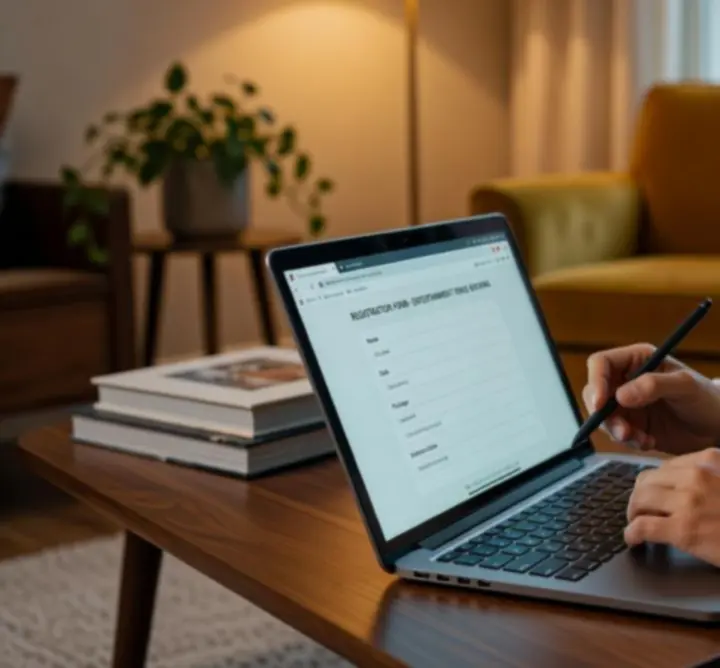 Proces rezerwacji online w Trevio Space prezentowany na ekranie laptopa