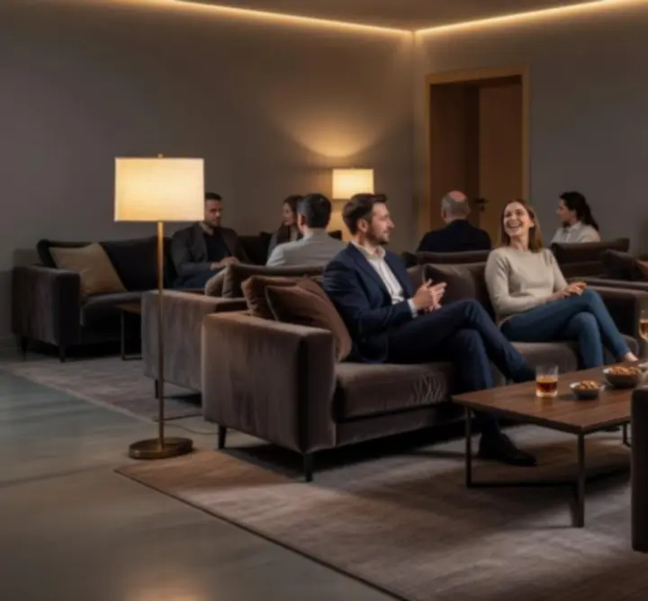 Strefa social lounge w Trevio Space z wygodnymi miejscami do rozmów